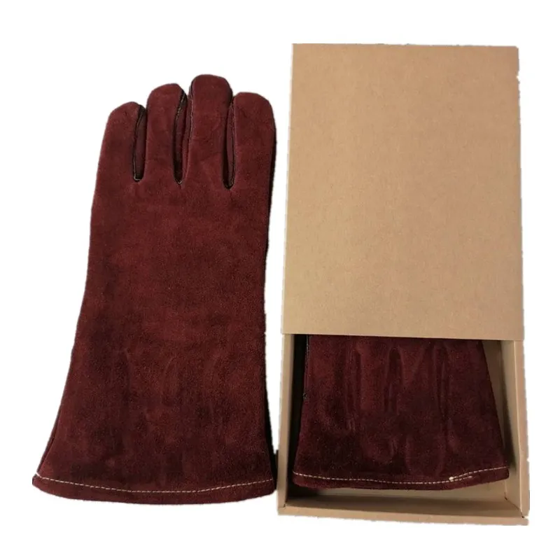 BBQ Accessories Free Gift Brown Leather Grill Gloves Oven Mitts