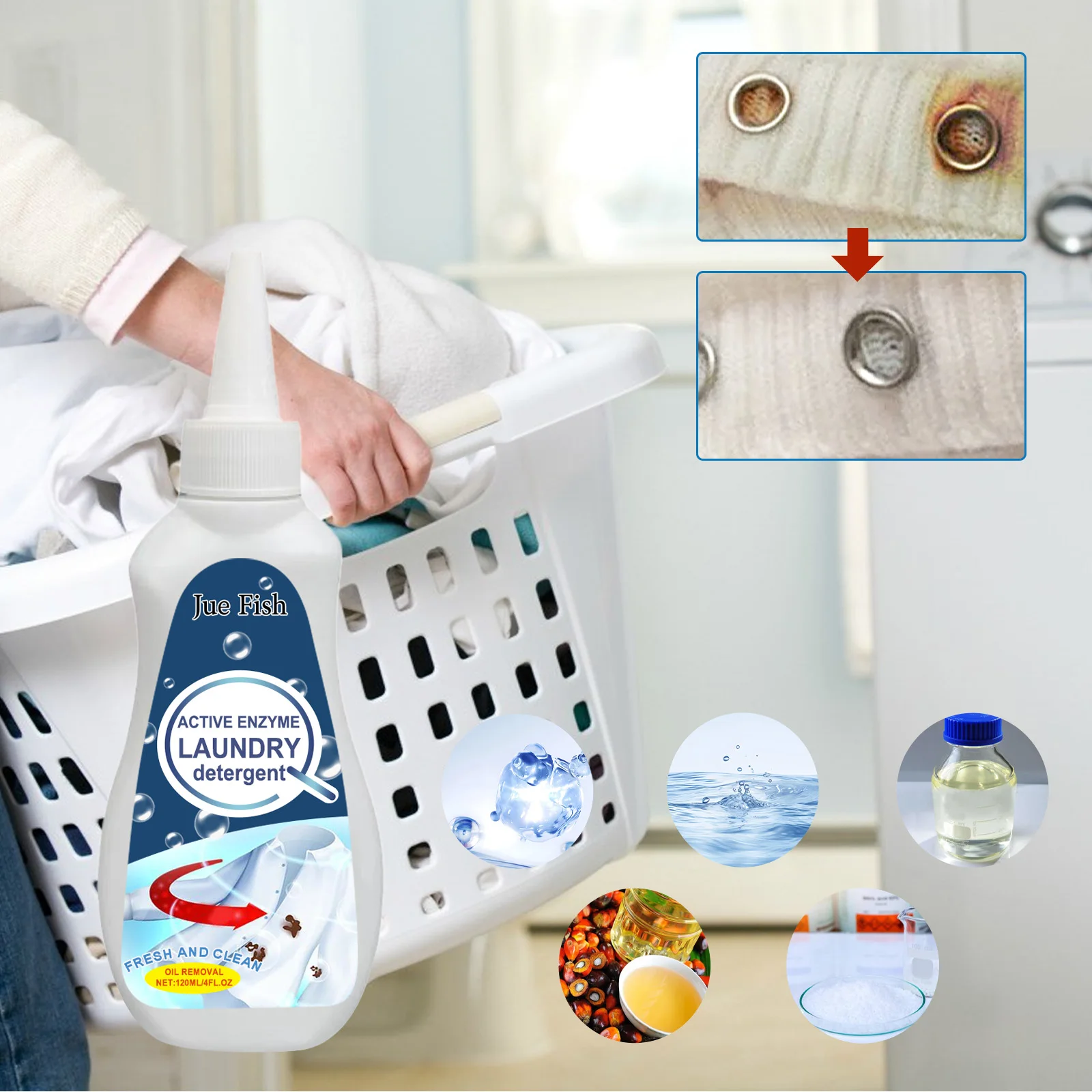 Jue-fish Laundry Detergent Liquid Enzyme Clothing Stains Cleaner Eco-friendly Fabric Cleaner Liquid