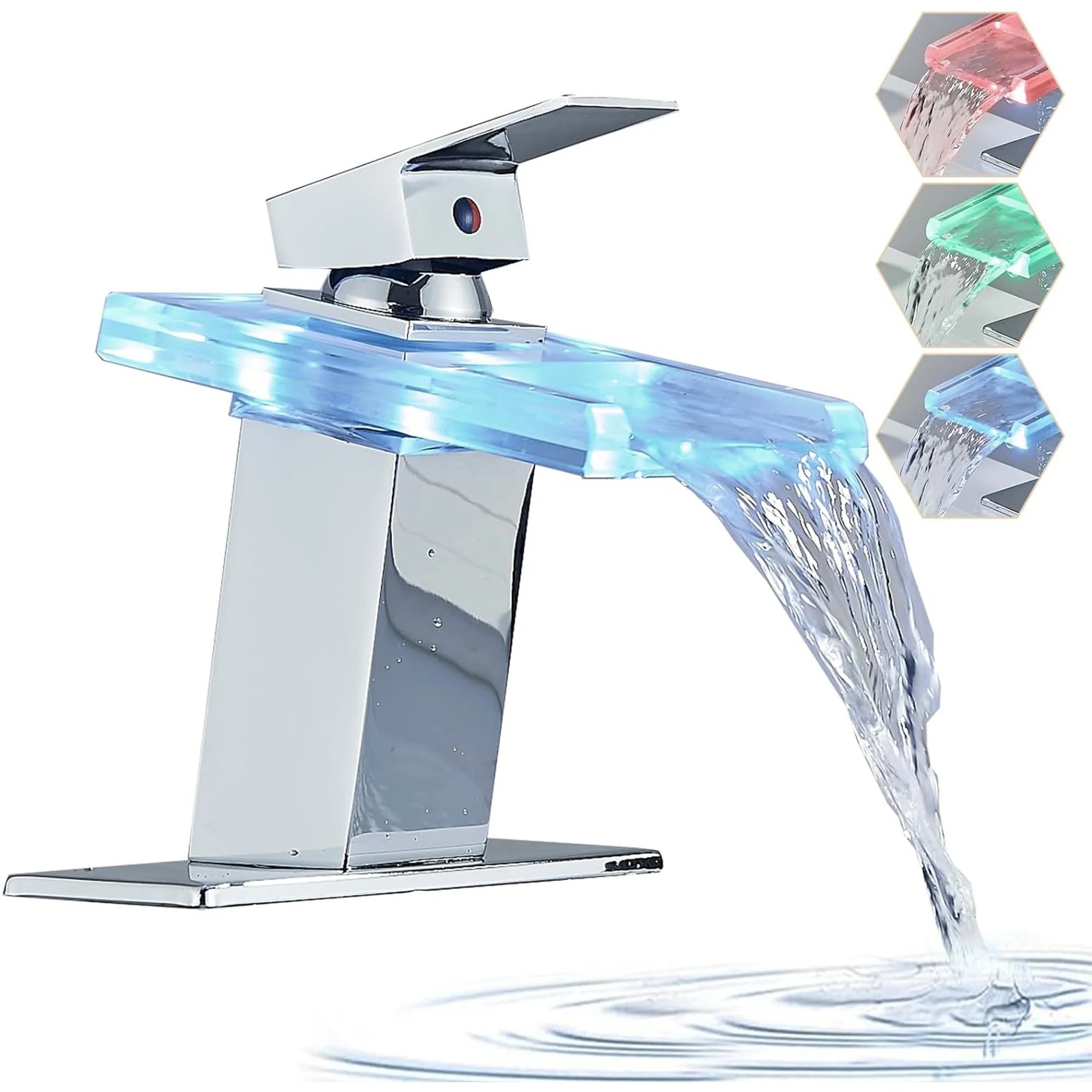 CYEN high quality temperature control LED light glass spout chrome single handle faucet LED bathroom waterfall basin faucet