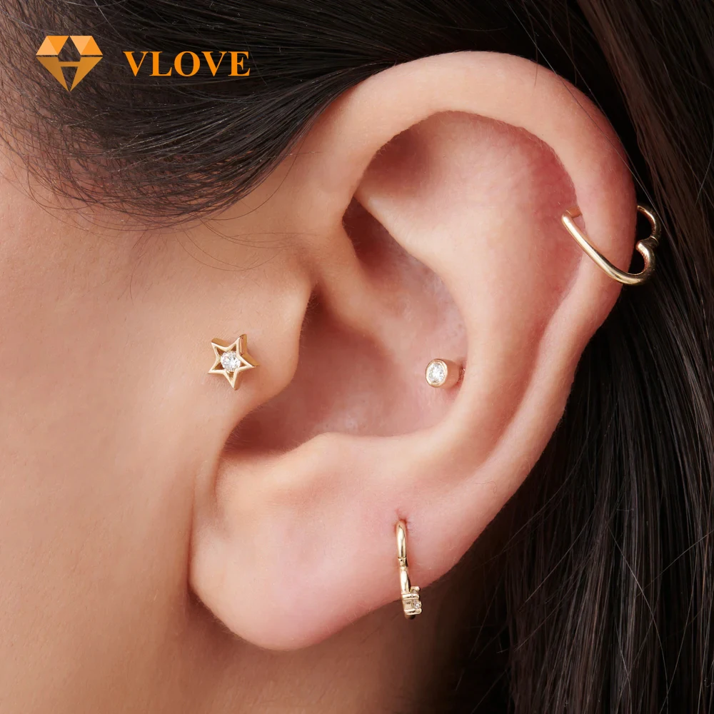 VLOVE Sumptuous Jewelry Chandelier Earrings 14k Bezel Setting Diamond Stud Piercing