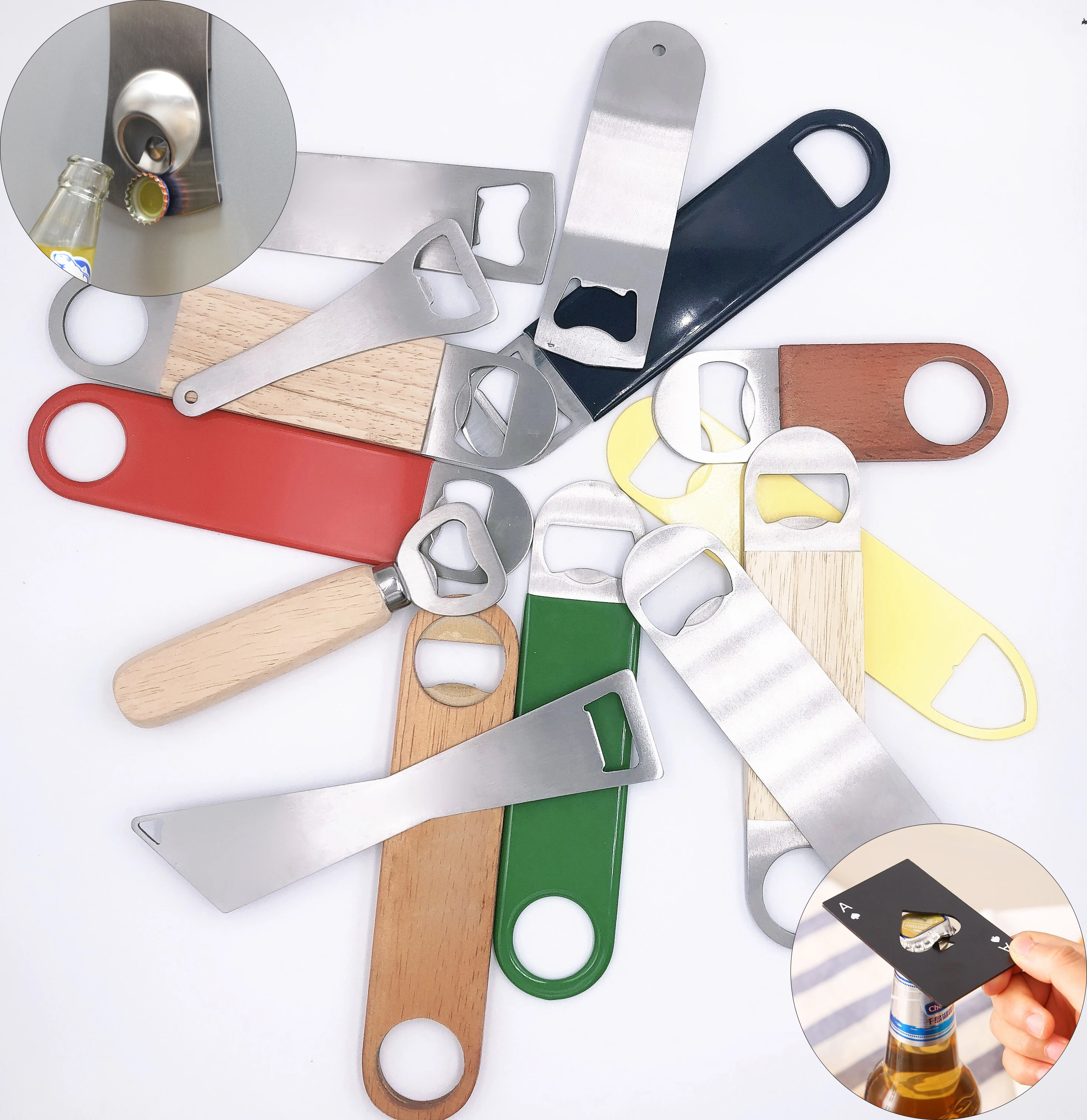 Personalized Souvenir ODM OEM Custom LOGO Colors Sublimation Bar Blade Flat Card Metal Stainless Steel Wood Beer Bottle Opener