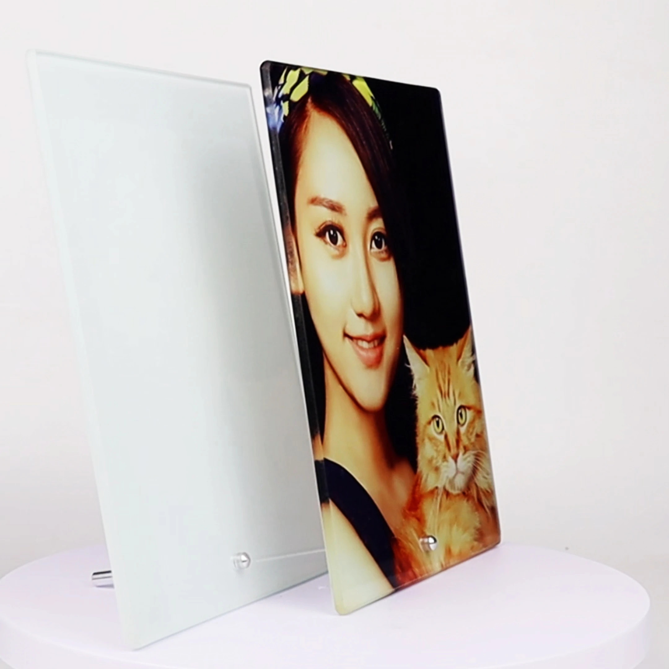 Wholesale 4mm thick 15x20cm White Blank Glass Vertical Photo Frame for Sublimate with Aluminum Bracket