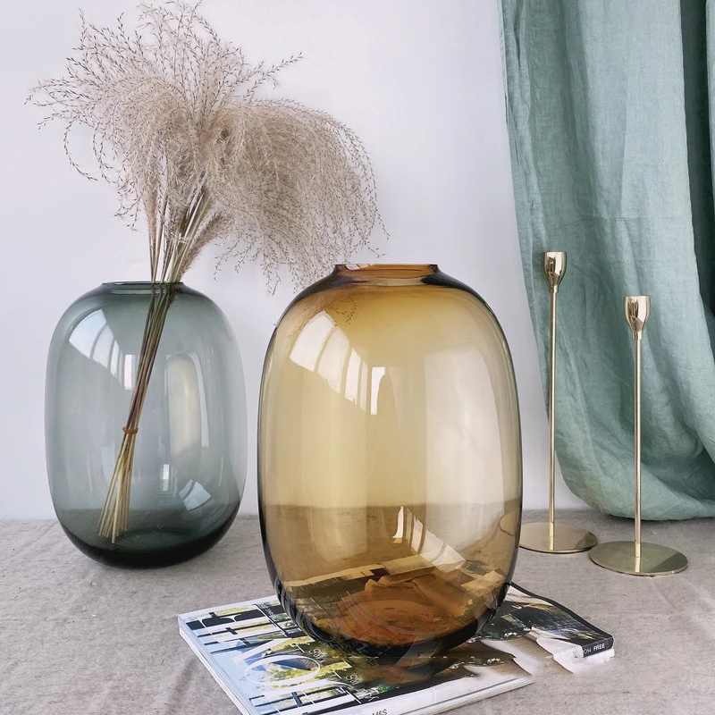 Wholesale Transparent Glass Large Floor Vase Hydroponics Vase Big Colored Vase Modern