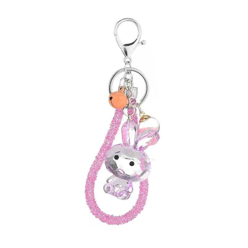 fashion polygon cute clear acrylic plastic key chains crystal keychain ring color glass rabbit key chain