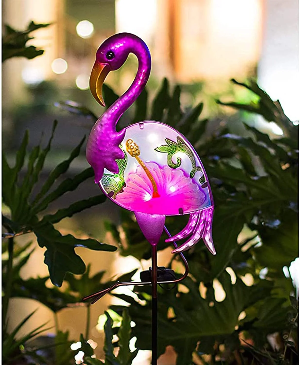 Garden Landscape Lighting Stake Yard Ornaments Solar Powered Flamingo