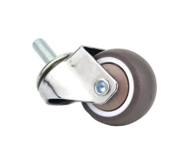 1 inch small shopping cart wheel replacement rotating caster soft rubber TPE m6x 15mm Mini threaded rod caster, 33lb / 15kg load