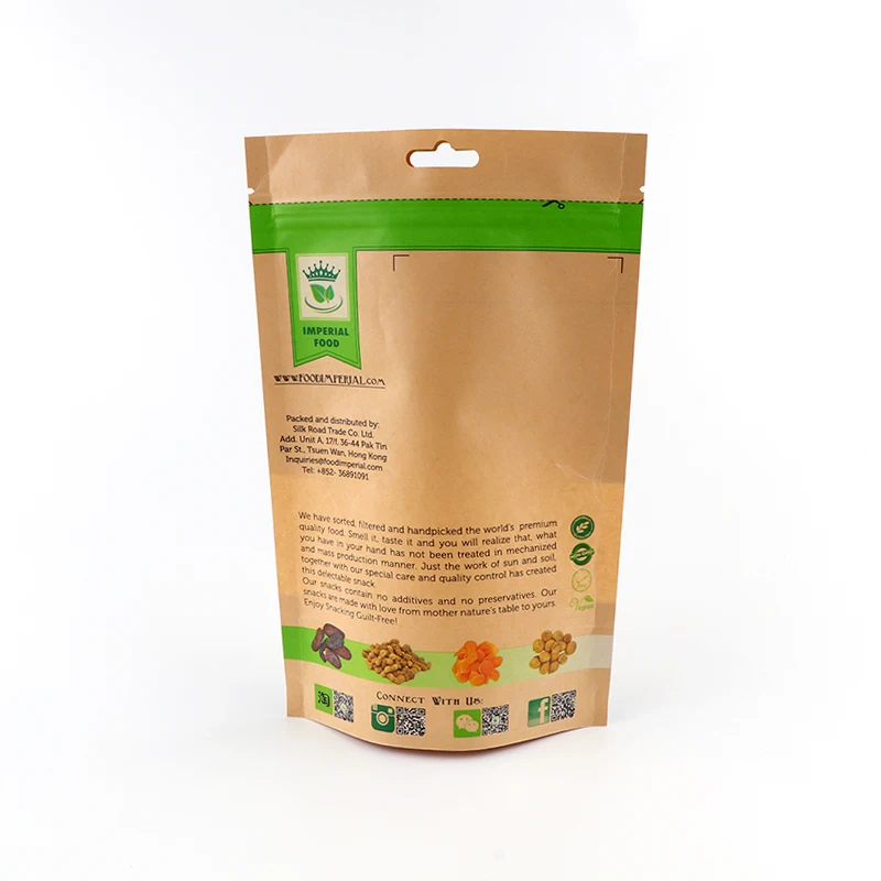 Custom Logo Printed 2 lB Stand Up Brown Kraft Paper Ziplock Pouch For Goji Berry Packaging