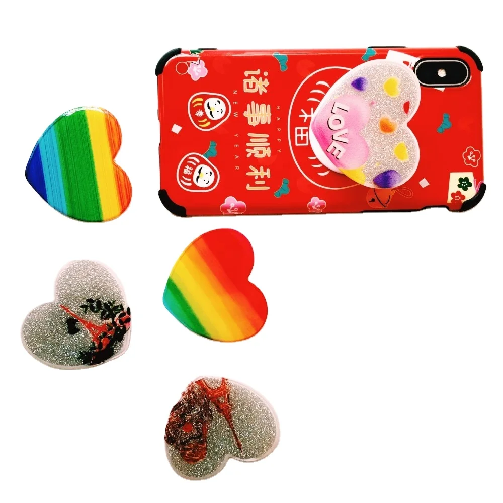Phone Stand Heart Shape rainbow Leopard  Cell Phone Universal Grip Stand,Smart Mobile Stand Phone grip Ring Holder cell Case