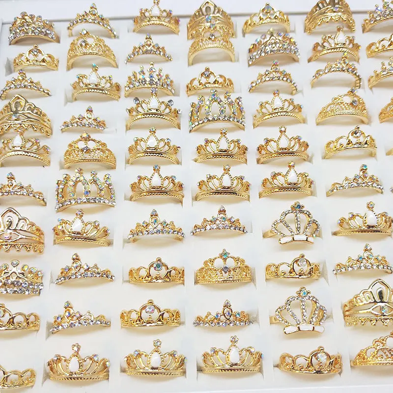 PUSHI fashion rings wholesale accessories jewelry trendy gold crown rings for girls set mix