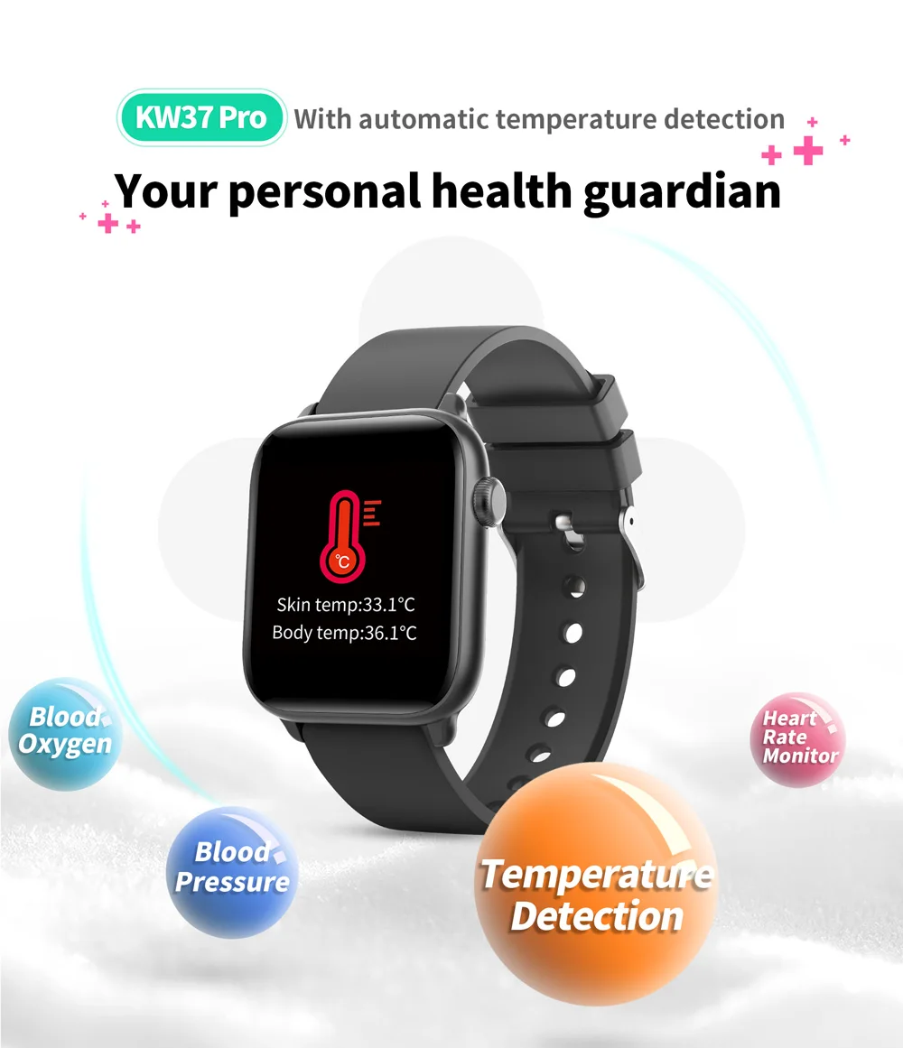 Kingwear KW37PRO Health monitor smart watch heart rate blood pressure blood oxygen monitor thermometer smart watch