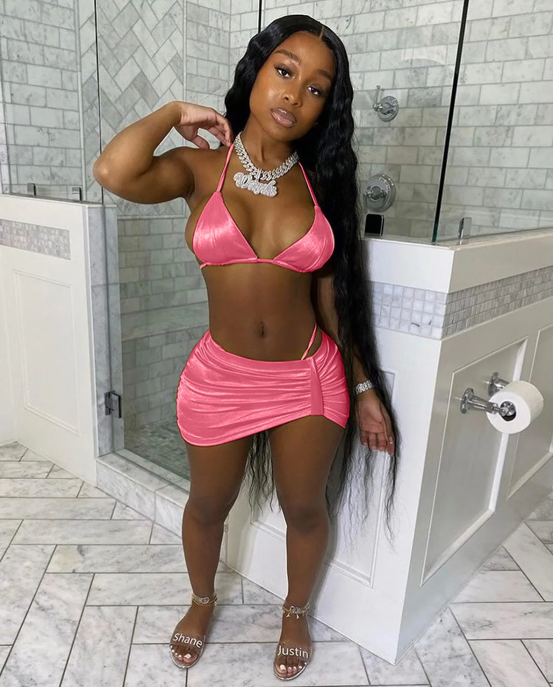 Summer Sexy Women 3 Piece Mesh High Waist Bra Bottom Cover Up Bikini Set Push Up Swimwear Swimsuit