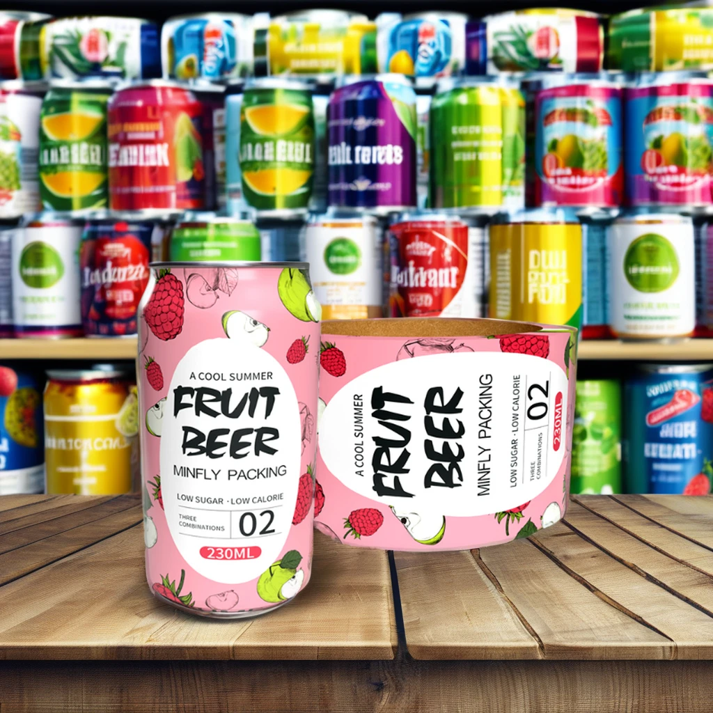 Minfly Custom Heat PVC PET Shrink Sleeve Labels Digital Printing for 12 oz Craft Beer Cans Water Bottle Wrap Beverage Industry