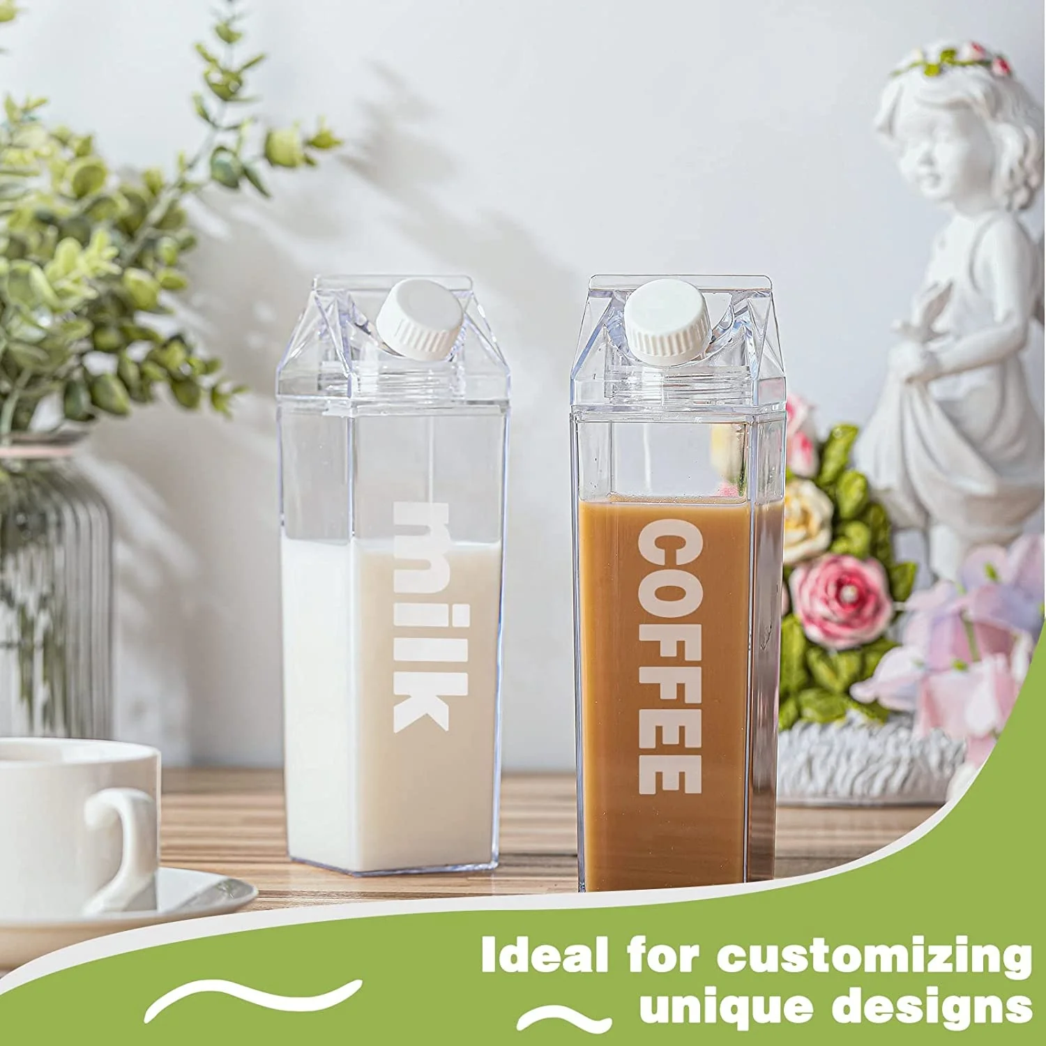 17oz Leakproof Clear Milk Carton Water Bottle Square Milk Box Portable Juice Bottle