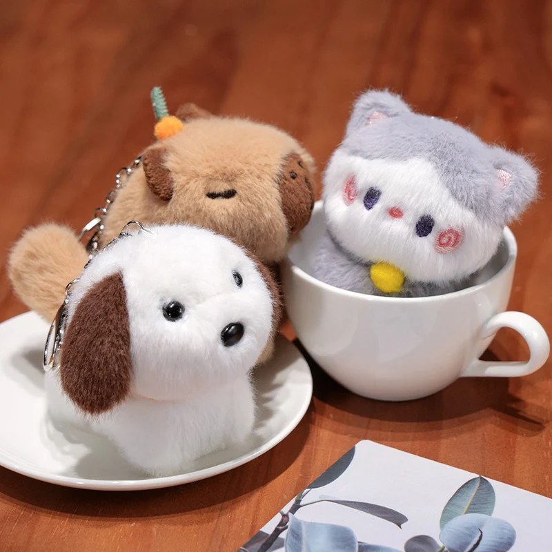 Wholesale cartoon capybara plush doll keychain bag pendant stuffed cat plush keychain dog plush toy keychain