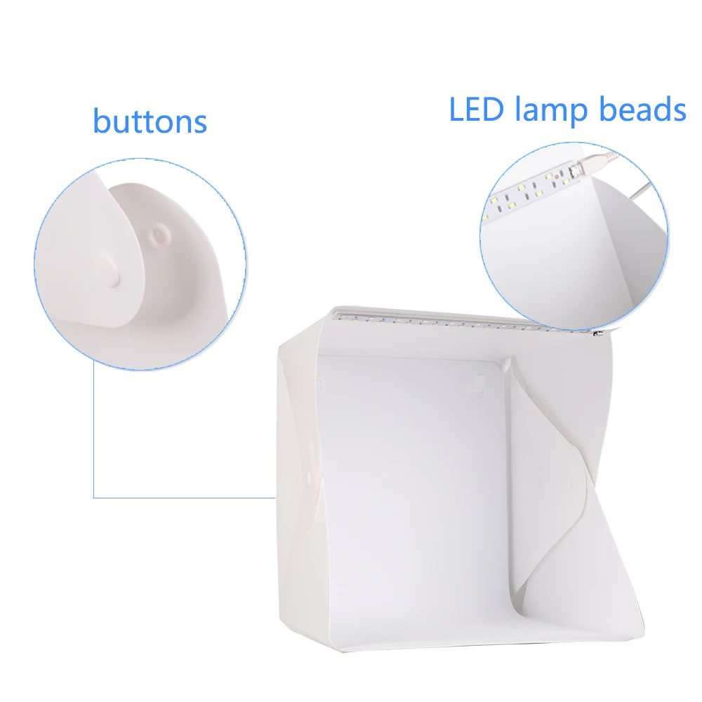 Wholesale Portable Mini 20cm Folding Studio Diffuse Soft Box With 2 LED Lights Black White light room photo studio photography