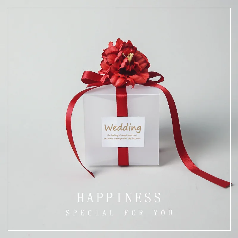 Готов к отправке, маленькая форма Куба 6*6*6 см, прозрачный ПВХ, ПЭТ, пластиковая подарочная коробка для свадьбы, коробка для конфет с лентой