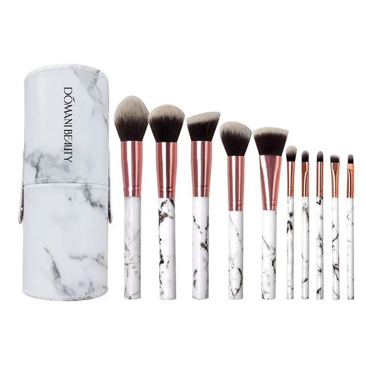 wholesale 10 pcs marble luxury vegan professional custom Private label makeupbrush makeup brushes bag set with holder