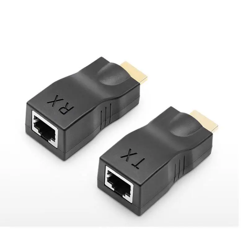 24k Gold Plated Hdmi To Rj45 Converter 30m Hdmi Male To Rj45 Female Amplification Transmitter Hdmi Extender By Cat-5e/6 Cable