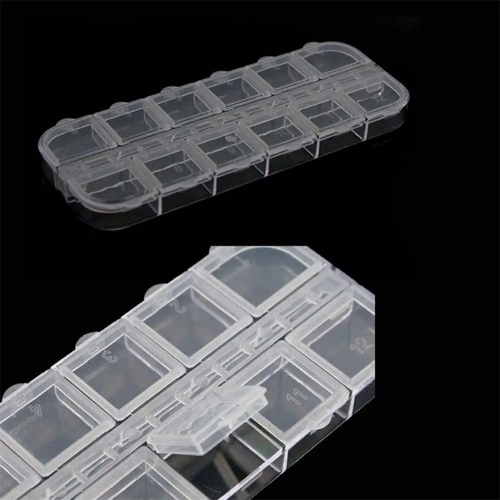 Clear Empty 12 Slots Clear Divided Storage Box Jewelry Nail Art Tips Rhinestone Small Beads Case Organizer Storage Box Container