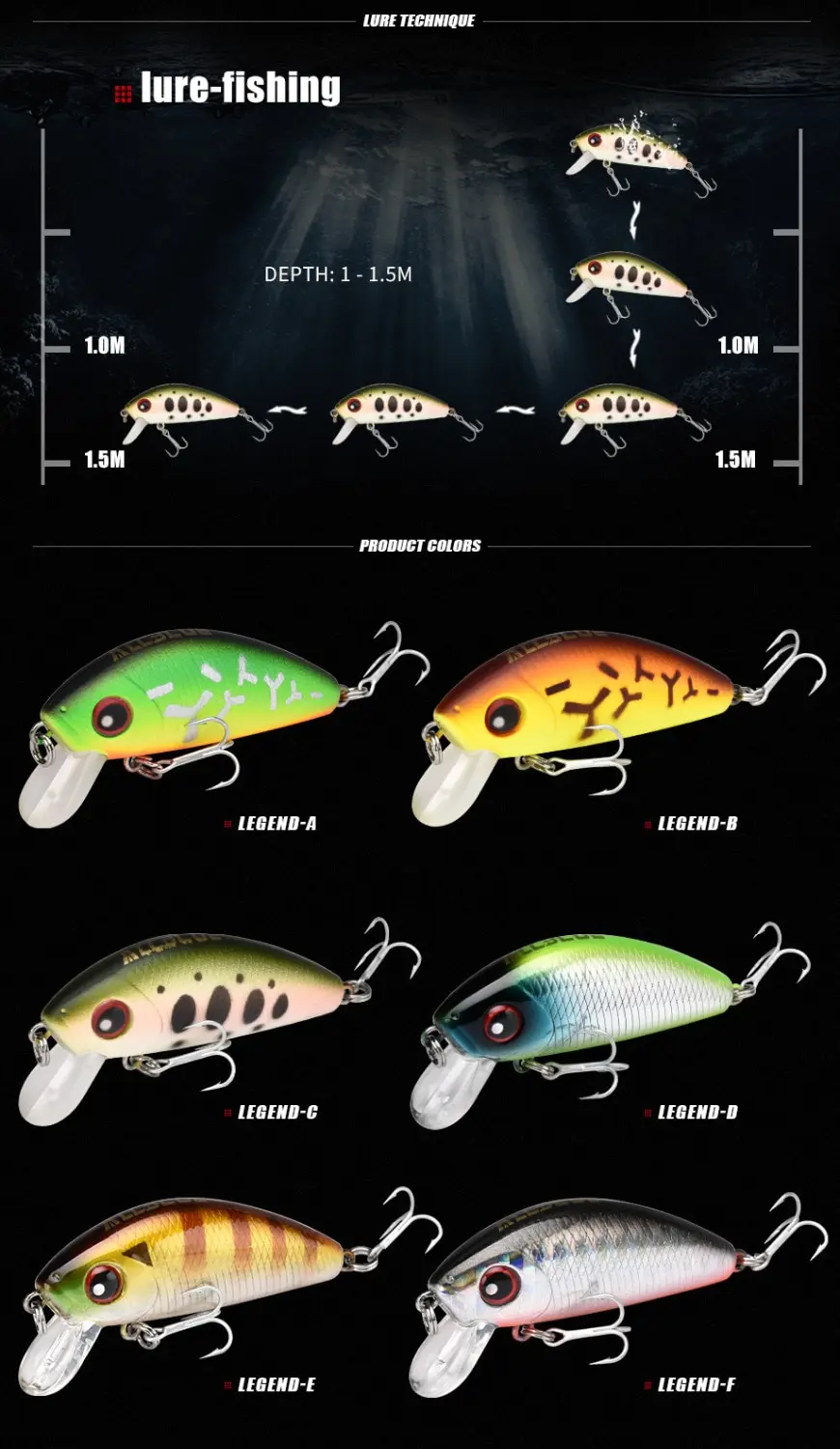 New Legend Minnow 44mm Sinking Floating Mini Wobbler Fishing Lure Artificial Hard Bait Trout Crankbait Fishing Tackle