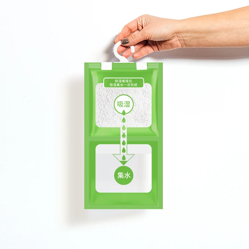 Moisture absorber and odor eliminator hanging bags wardrobe dehumidifier bag with hanger for easy use
