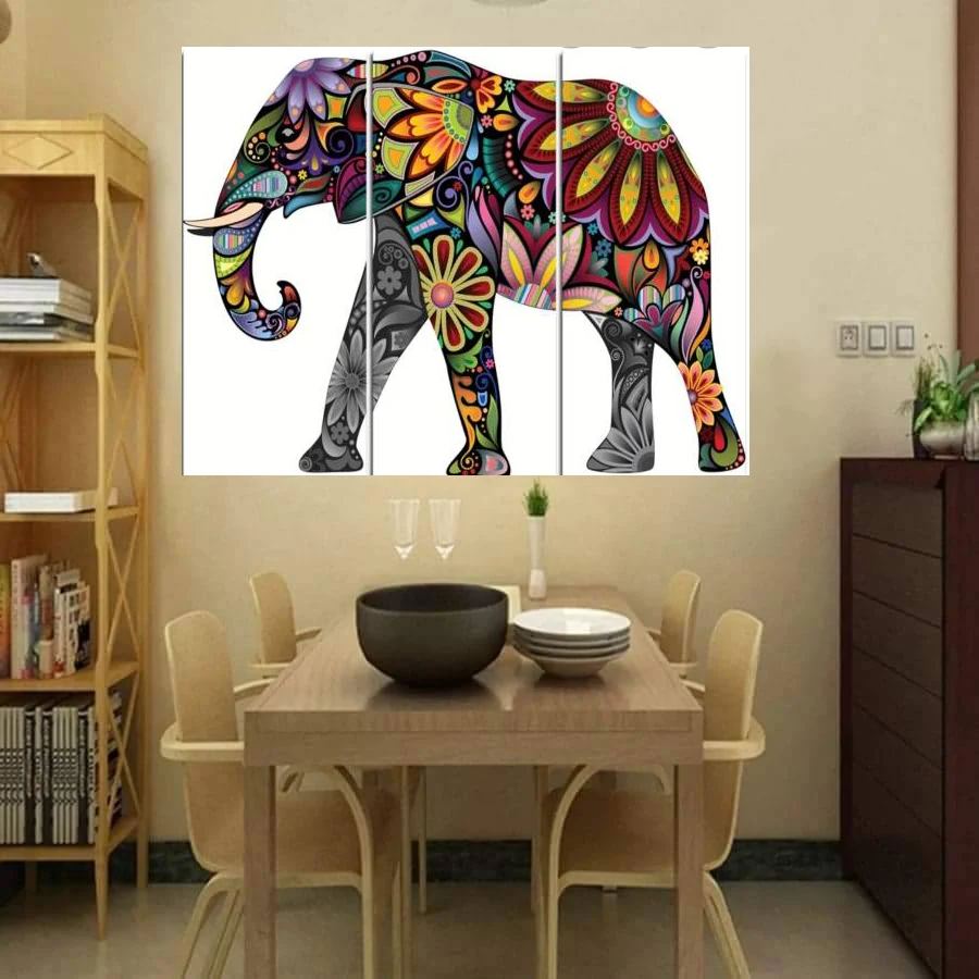 3 Piece Hd Picture  Camouflage Elephant Flower  Posters Art Decoration Wall Canvas Print Painting