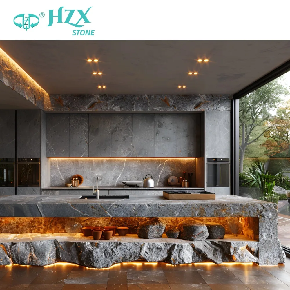 HZX Modern Polished Granite Kitchen Top Brazil Natural White Quartzite Stone Luxury Marble dining table Villas Sink Countertops