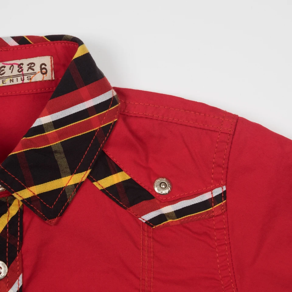 
Button Down Shirt Short Sleeve Cotton Boys Casual Top Blouse Shirts plaid zipper Pocket Technics Style 