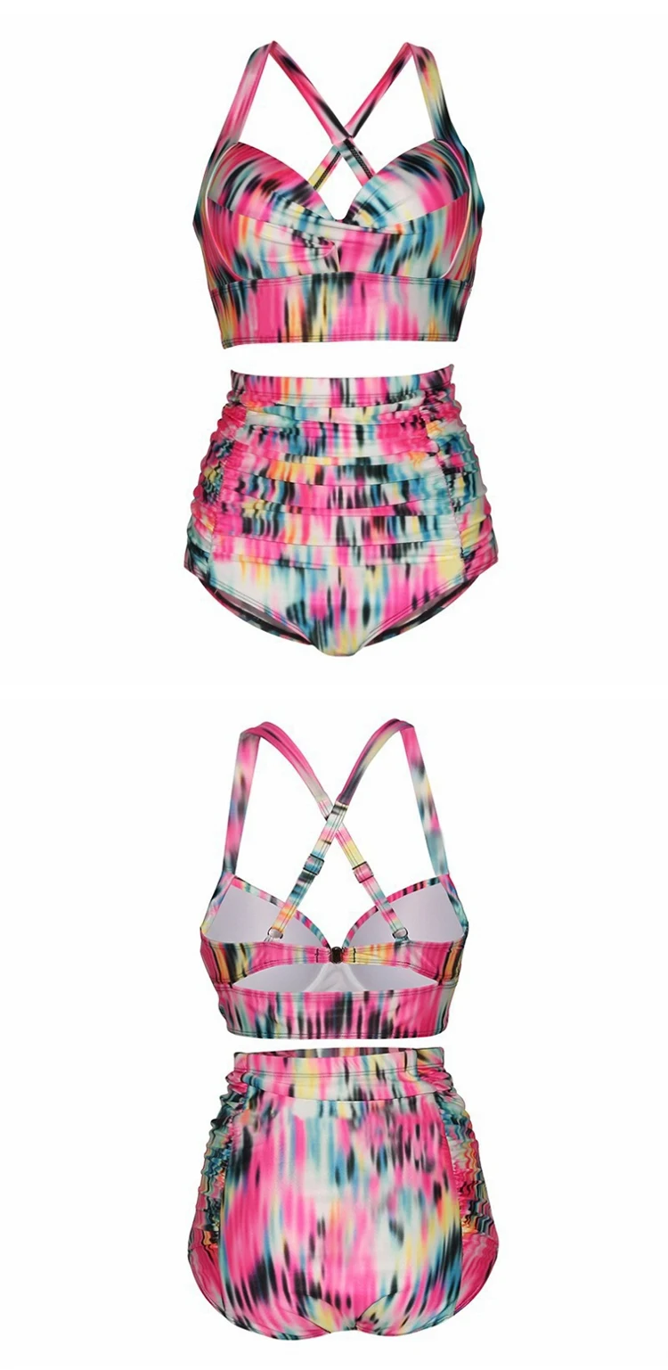 Pus size women swimsuit Two piece beach wear swimming suit 5XL Crossed back high waist women swimming underwear