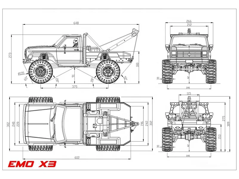 Высококрутящий момент 4WD RC спасательный грузовик Cross EMO X3 эвакуатор 2-ступенчатая коробка передач с шинами светодиодное освещение для экстремального подъема