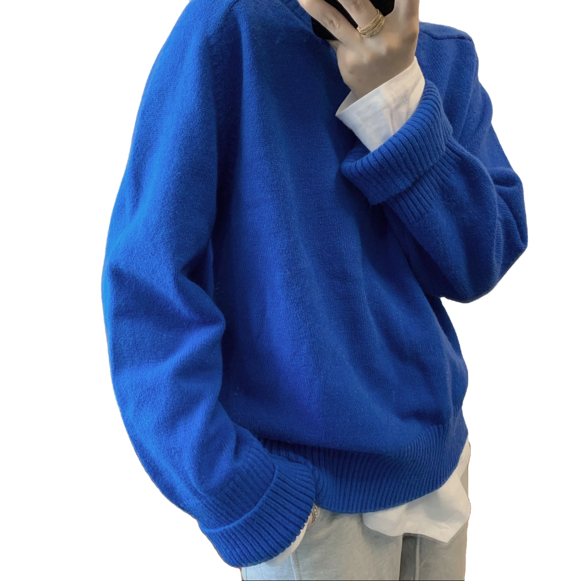 Прямая продажа с фабрики, женская одежда в скандинавском простом стиле, темпераментный вязаный свитер с круглым вырезом, Свитер оверсайз