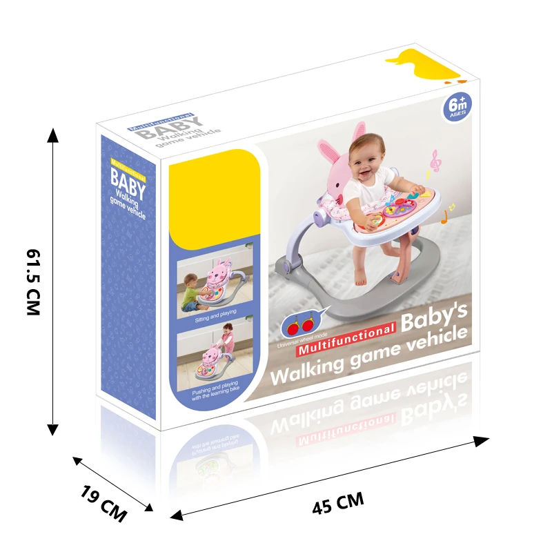 Education Activity Baby 4 in 1 Learning Folding Toddlers Strollers Animal Rabbit Activity Dining Feeding Chair with Music