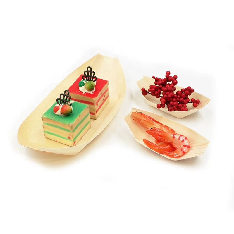 Eco-friendly Wooden Sushi Boat Serving Tray Disposable Food Plates