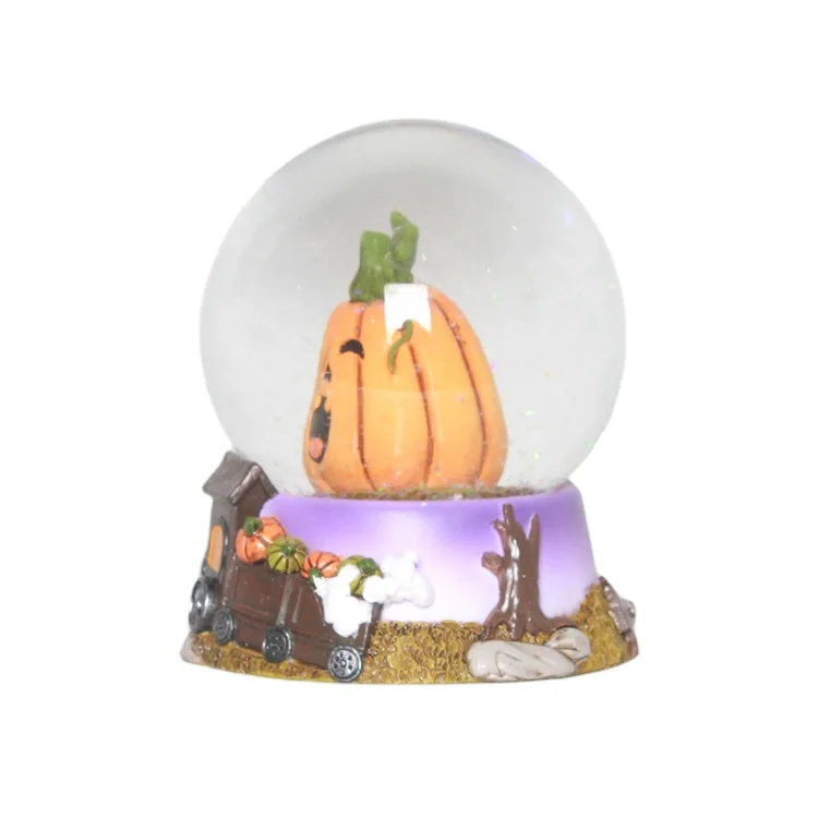 Customizable snow ball decoration Handmade halloween Pumpkin head train snow globe