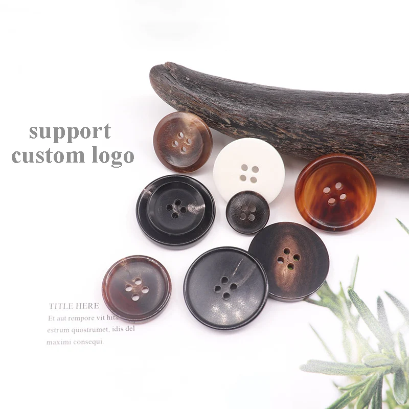 oem odm support high quality 15mm 20mm 25mm size four hole round natural horn button for clothes pant