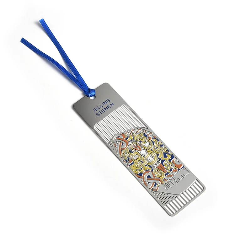 Factory Direct Low Price Multi Color Corrosion Bookmark with Blue Ribbon