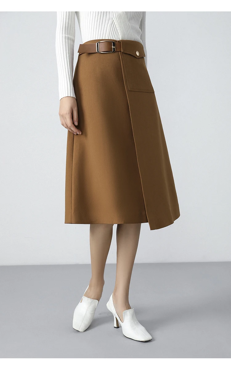 HISOKEY asymmetric design half skirt commuter women clothing Solid high waist mature long skirt