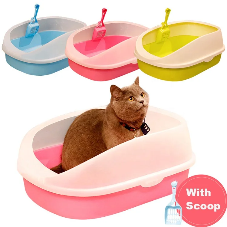 Eco-Friendly Self Cleaning Pet Cat Toilet Box Large Plastic Cat Litter Box Pan With Scoop