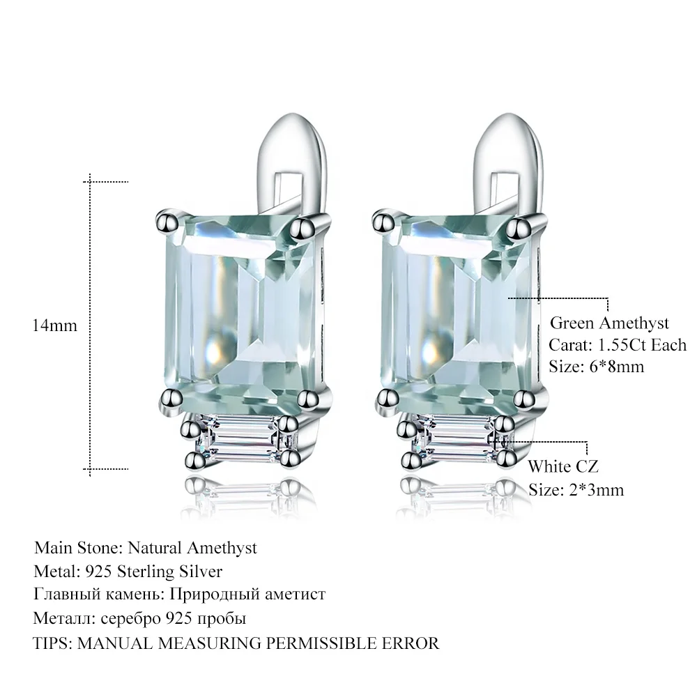 Abiding Wonderful Design 925 Sterling Silver Baguette Green Amethyst Earring With English Lock