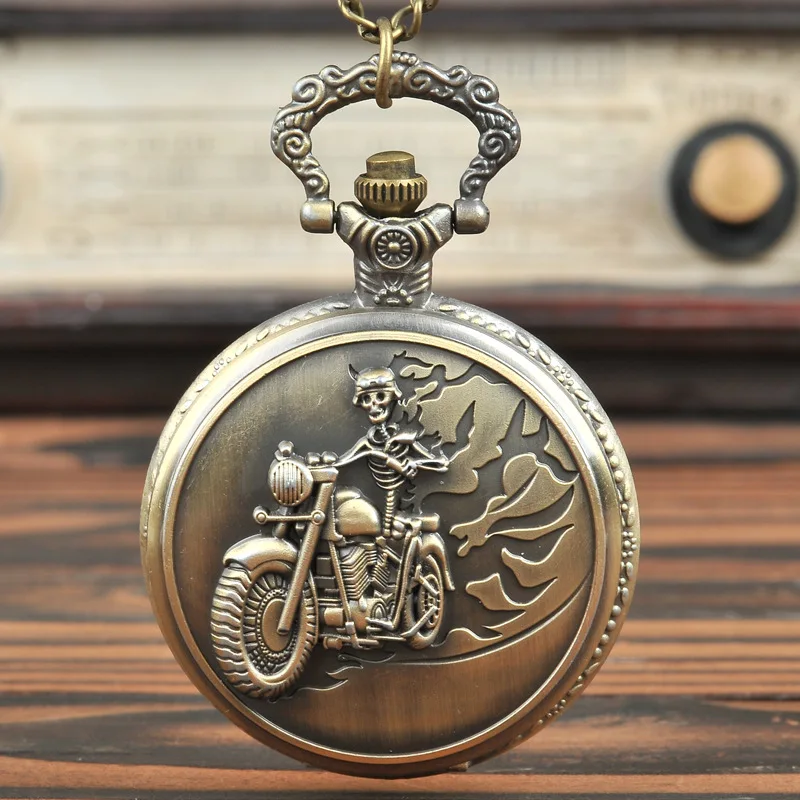 Super Rider Motor Bike Pocket Watch for boy Antique Skeleton Pocket Watches Fashion Quartz Pocket Watch Christmas Gift