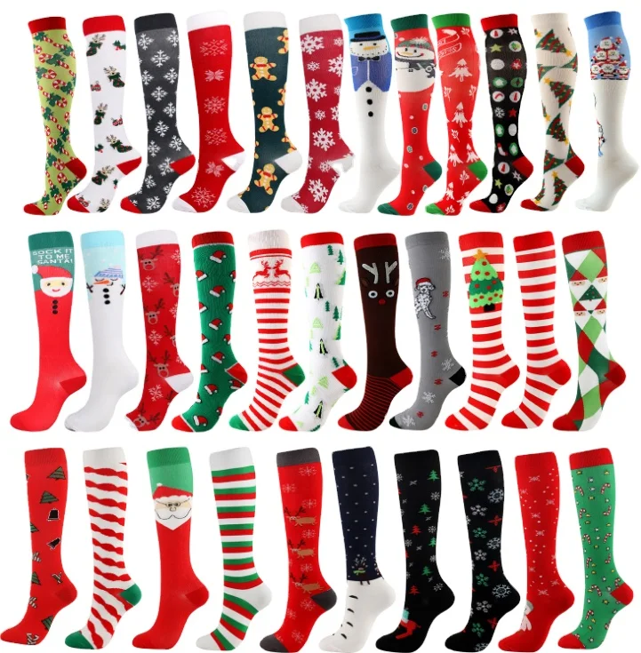Medical Knee High Running Cycling 20-30 mmhg Women Fancy Holiday Cozy Christmas Compression Socks