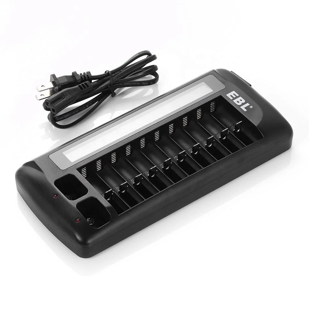 EBL AA AAA 12 Slots Battery Charger With Lcd Display For 9V Nimh Nicd Li-Ion Rechargeable