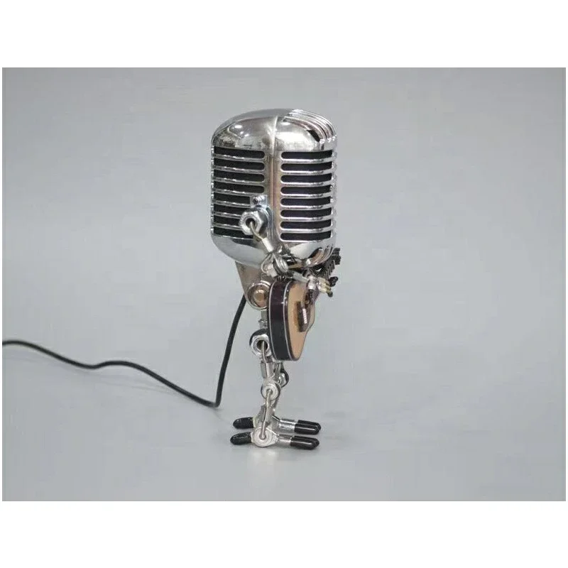 Vintage Model Playing Guitar Decoration Desk Lamp Retro Wrought Iron Microphone Lamp Robot Desk Lamp Decoration