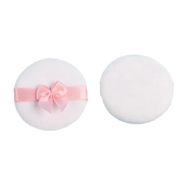 Customized Flocking Makeup Foundation Cotton Velour Puff Air Cushion Cosmetic Loose Powder Black Fluffy Puff with Satin Ribbon