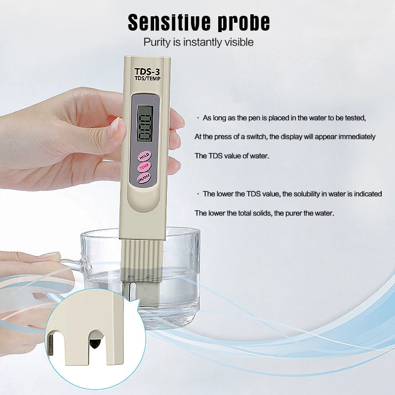 Digital LCD Water Quality Test TDS 3 Meter Purity Filter TDS Meter 0-9990 PPM Temp Tester