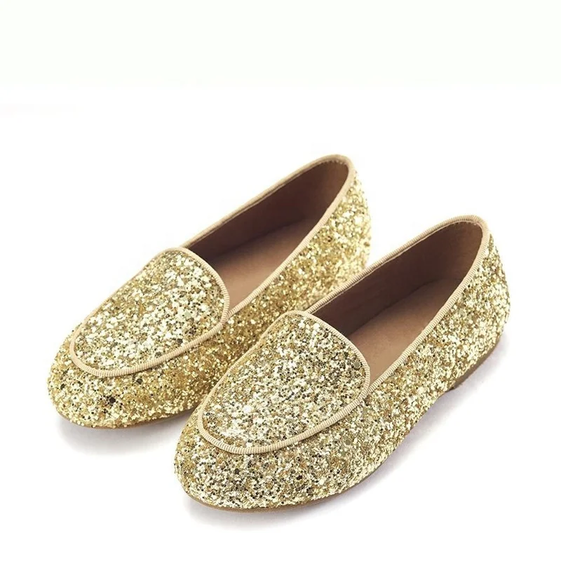 New Custom Design Fashionable Kids Shoes 2021 Slip-on Flat Glitter Loafers Teen Children Girl Shoes