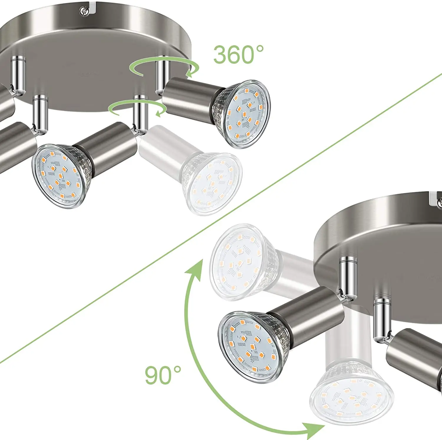 
How Bright Chrome Nickel Finish 4 heads GU10 Ceiling Spot Light Simple Model US Euro Standard 