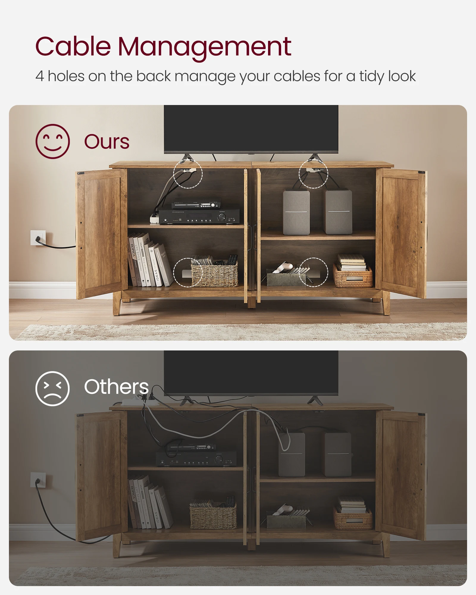 VASAGLE Kitchen Storage Cabinet with Adjustable Shelves Buffet Cabinet