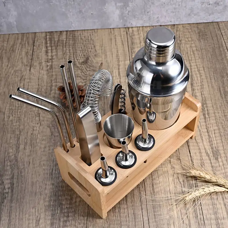 13-Piece Bar Set with Stylish Stand Martini Cocktail Shaker for Awesome Drink Mixing
