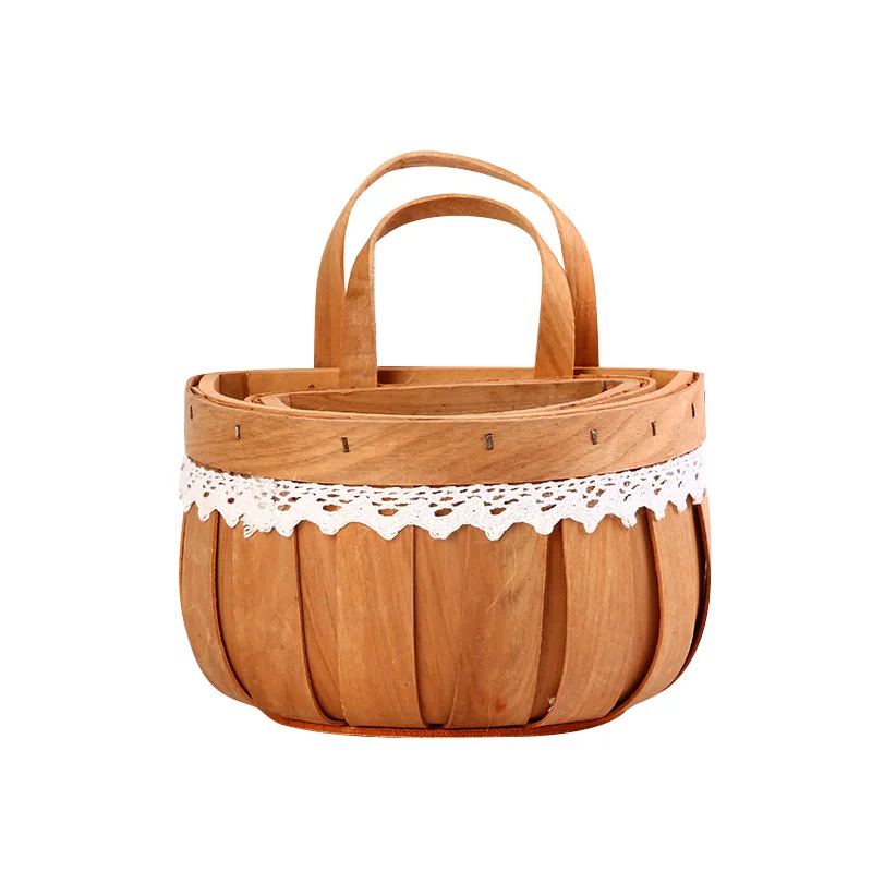 Chinese Fir Woven Storage Basket Fruit Basket Wood Chip Basket For Kitchen